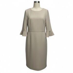 Shelby & Palmer Taupe Flounce-Sleeve Sheath Dress – Size 10